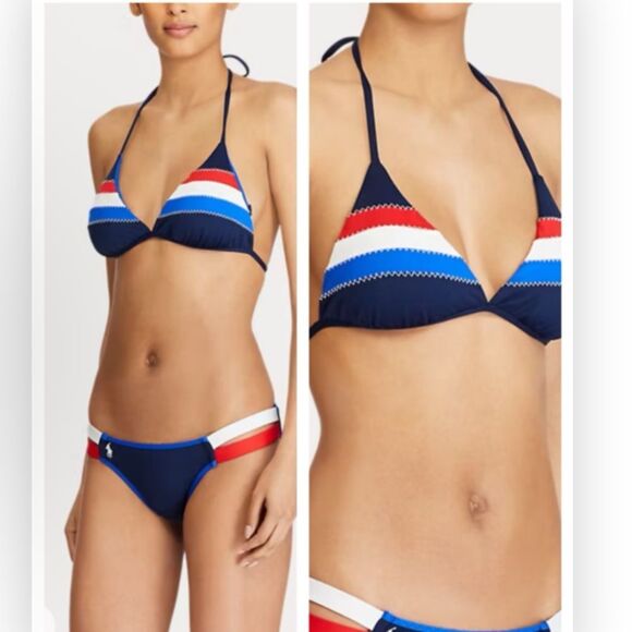 Ralph Lauren Navy Bikini top with Red and White Stripes - Picture 1 of 2